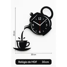 Relógio de Parede MDF Café 30cm – Bule e Xícara Decorativo Cozinha Vintage