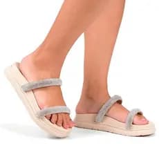 Sandália  Birken feminina Papete Confortável Anatômica Tiras De Brilho Strass 2T