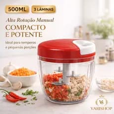 Processador de Alimentos Manual 500ml com Cordão – Triturador de Alimentos com 3 Lâminas Inox