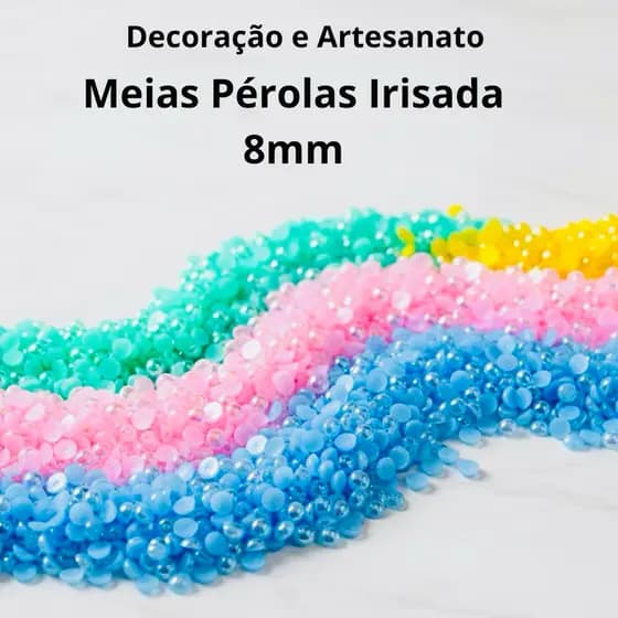 200 Meia Pérola Irrisada 8mm Chaton p Artesanato Aplique p Laços Pedraria bijuterias Enfeites