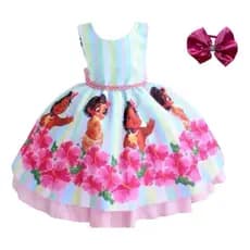 Vestido Infantil Moana Baby Rosa com Tiara