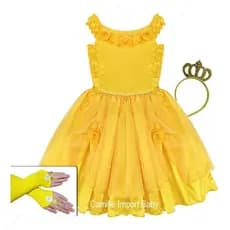 Vestido Bela E A Fera Infantil Festa Coroa E Luva