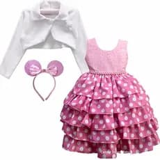 Vestido Minie Rosa Infantil 4 Ao 12 Com Bolero E Tiara