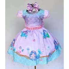 Vestido Infantil Festa Fundo Do Mar Sereia Luxo E Tiara