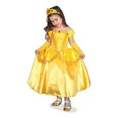 Vestido Fantasia Festa Infantil Bela E A Fera Coroa E Luva