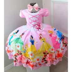 Vestido Infantil Festa Temático Princesas E Tiara