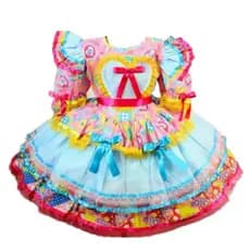 Vestido de Festa Junina Infantil Quadrilha e Laço Super Luxo