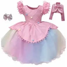 Vestido de Festa Infantil Circo Rosa Luxo e Tiara Com Bolero