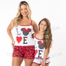Kit Short Doll Mãe e Filha Alcinha Estampada Atacado Baby Doll Pijama Feminino Short Doll Infantil Pijama Feminino Infantil conjunto tal mae tal filha