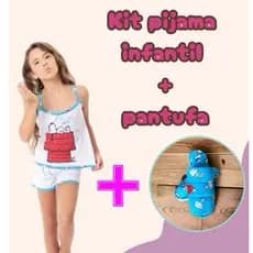 Kit Pijama Short Doll Infantil + Pantufa Infantil Blogueirinha Atacado Estampa Personagens