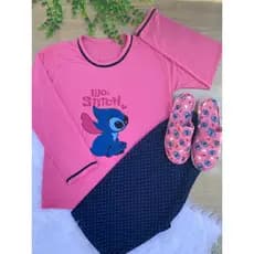 kit pijama adulto  feminino longo + pantufa pijama adulto feminino chinelo de dormir