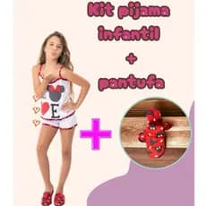 Kit Pijama Short Doll Infantil + Pantufa Infantil Blogueirinha Atacado Estampa Personagens