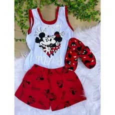 kit short doll regata infantil+pantufa verao personagens blogueira