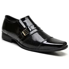 Sapato Social Masculino Verniz Preto e Branco Confortável com Sola Borracha