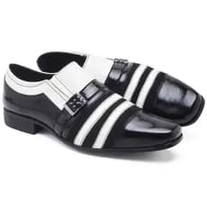 Sapato Social Masculino Verniz Preto Dourado Detalhe em Metal Elegante