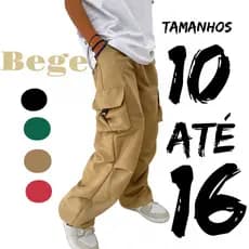 calça juvenil infantil menino masculina 4 bolsos tactel 6 8 10 12 14 16 anos escola passeio cargo