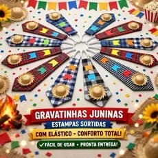 Kit 3 6 12 Gravatinhas Festa Junina Com Elástico Estampas Sortidas Quadrilha Escola 2026