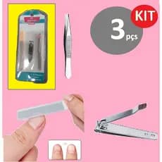 Kit Manicure 3 Peças Completo – Cortador, Lixa e Pinça de Sobrancelha
