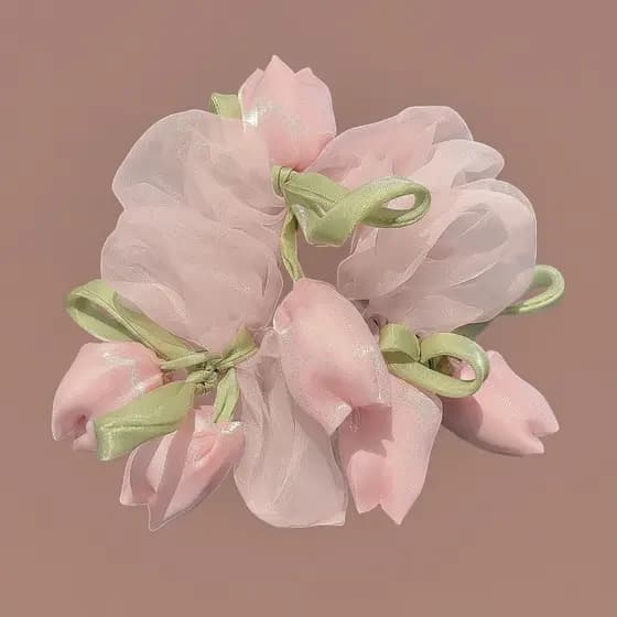 Grande Elástico De Malha De Tulipa Rosa 3D Floral Laço De Cabelo Para Mulheres Festa De Casamento De Verão