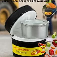 Kit Marmita Térmica Alumínio 1,1L com Estojo Térmico e Capa Moderna Lavável 16cm ziper reforcado capa removivel 1 uni