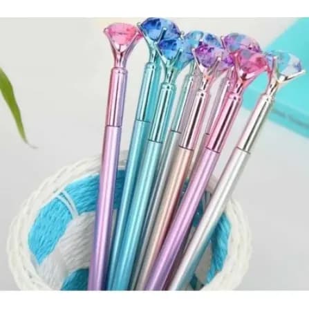 KIT 10 Canetas Diamante ou Flor Cristal Esferográfica Ponta Fina