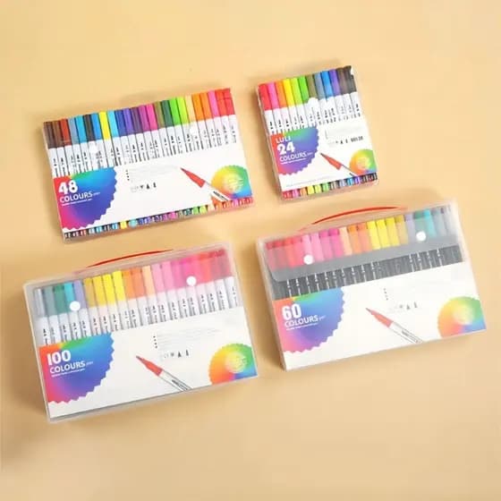 Kit 12/24/36/48 Caneta Brush Ponta Pincel Lettering Duas Pontas