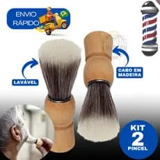Kit 2 Pincel De Barbear Para Barba Cerda Sintética Uso Profissional E Doméstico Barbearia Cabo