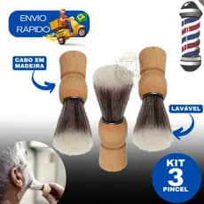 Kit 3 Pincel De Barbear Para Barba Cerda Sintética Uso Profissional E Doméstico Barbearia