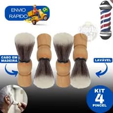 Kit 4 Pincel De Barbear Para Barba Cerdas Sintéticas Uso Profissional E Doméstico Barbearia