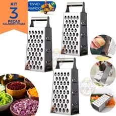Kit 3 Ralador Aço Inox 4 Faces Resistente Cozinha Para Verduras Legumes Queijo Multiuso 21cm