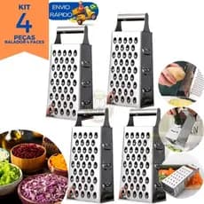 Kit 4 Ralador Aço Inox 4 Faces Resistente Cozinha Para Verduras Legumes Queijo Multiuso 21cm