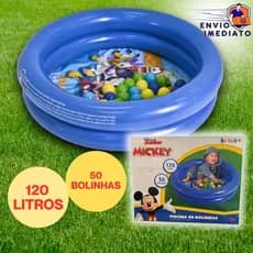 Piscina Infantil Inflável Mickey 120 Litros + 50 Bolinhas Brink + Para Crianças 1 ano +