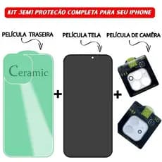Kit Película Traseira + Lente Transparente + Vidro 3D Privacidade Tela iPhone 11 12 13 14 15 16 Pro Max