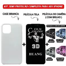 Case Branco + Película Cerâmica Privacidade + Protetor Lente Diamante Kit iPhone 11 12 13 14 15 16 Pro Max