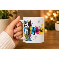 Caneca Gato Personalizada/ Caneca Personalizada Pet Gato Colorida/ Caneca Presente Aniversário