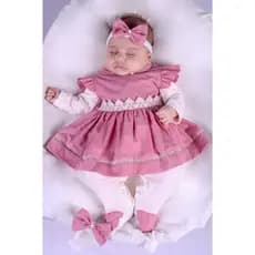 Saída Maternidade Menina 04 peças Alice Renda Roupa de Bebê Menina