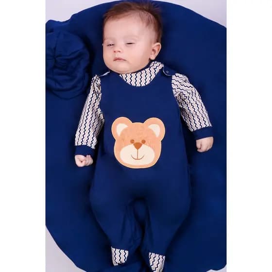 Saída Maternidade Menino Urso Marinho 04 Peças Roupa de Bebê Menino