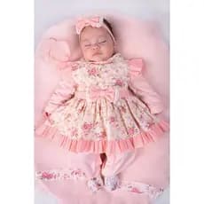 Saída Maternidade Menina Salmão Floral Pompom 05 peças Roupa de Bebê Menina