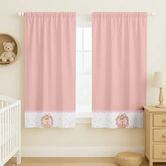 Cortina Infantil Para Quarto Bebê Com Barrado Sublimado 2,00x1,50m Menino e Menina Estampas Diversas