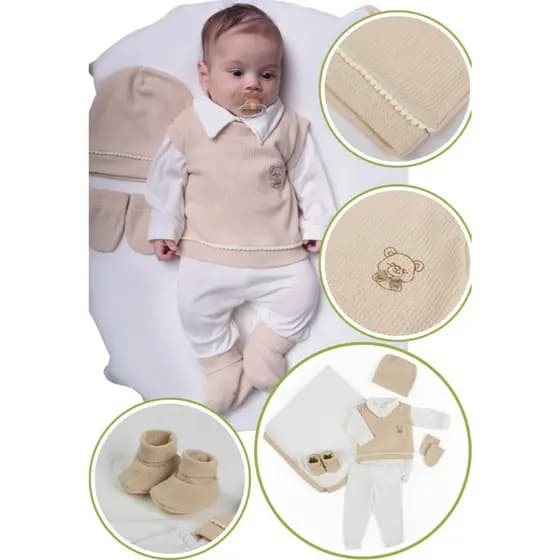 Saída Maternidade Menino Casual 07 Peças Roupa de Bebê Menino Malha Tricot