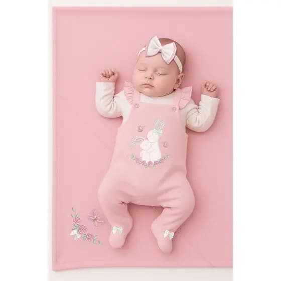 Saída Maternidade Menina 05 Peças Ternura Jardineira Roupas de Bebê
