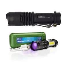 Mini Lanterna LED Recarregável Luz Negra USB Zoom Camping, Trilha, Pesca Luatek LT-408