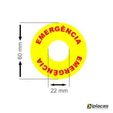 Kit Com 10und - Placa ou Etiqueta Adesiva Botão De Emergência NR 12 60mm furo 22mm, Maquina