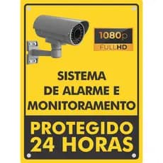 Placa Sinalização Alarme Monitoramento 24h ACM Ultra Resistente Ambiente Externo COM FUROS