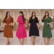 Vestido Decote Transpassado Envelope Manga Curta Soltinho