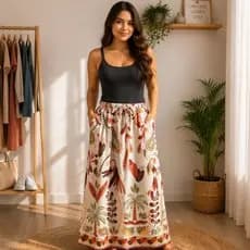 Saia Longa Feminina Estampada Cintura Alta Com Bolso Confortável Várias Cores EVASÊ