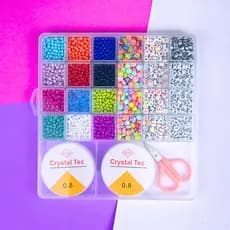Kit Miçangas de vidro colorido infantil entremeios para pulseira colar + Silicone + Tesoura