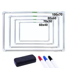 Quadro Lousa Branco Escolar Trabalho MDF Aluminizado Premium + Apagador e 3 Marcadores