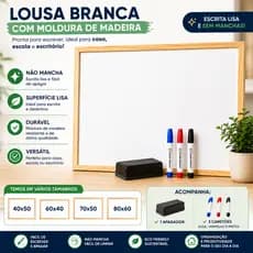 Lousa Branca de Madeira Não Mancha + Kit Completo | Vários Tamanhos quadro branco Souza