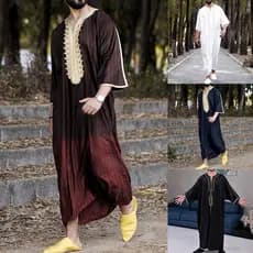 Elegante Roupa Masculina De Listras Jubba Kaftan Dishdash Thobe Árabe Saudita Muçulmana